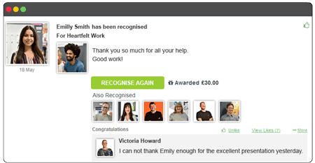 Social employee recognition program screenshot